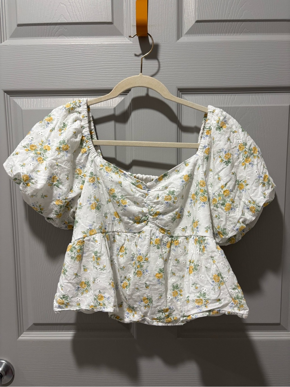 Japna White Crop Top with Yellow Floral Print